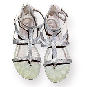 Reaction Kenneth Cole Sandals size 9 Strappy Gladiator Tan and Gold Tone